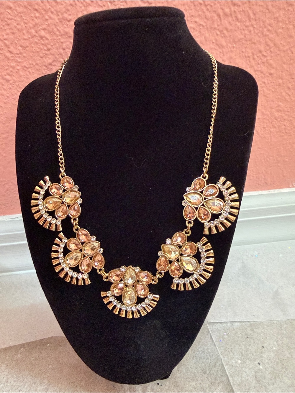 Park Lane Gold-Tone Peach Crystal Floral Bib Necklace